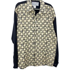Vtg Le Garage Bellows Brut Mens Black Tan Long Sleeve Button Up Shirt Size XL
